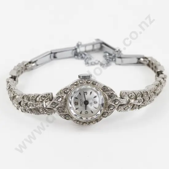 Sterling Silver Marcasite Ladies Dress Wrist Watch
