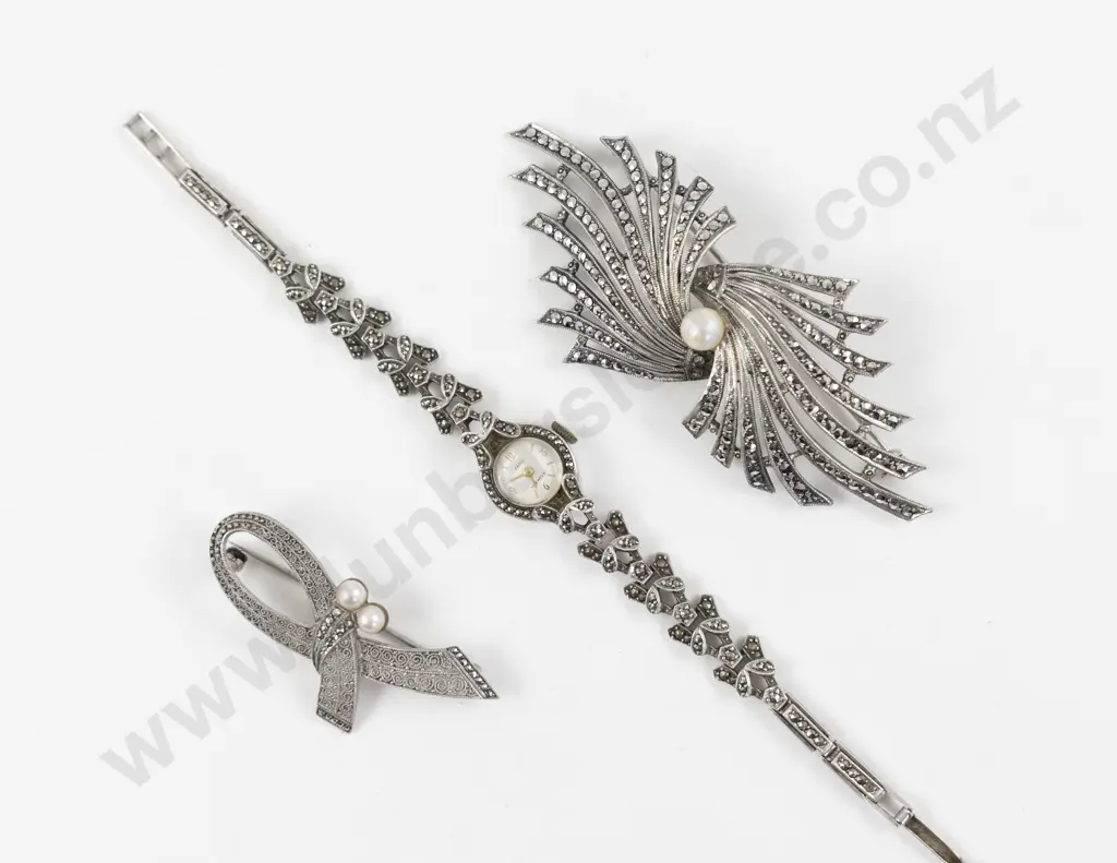 S/S and Marcasite Ladies Wrist Watch and Collection Jewellery Image 1++