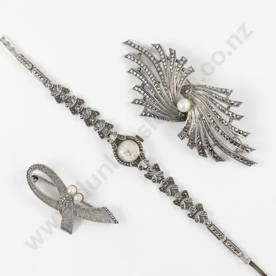 S/S and Marcasite Ladies Wrist Watch and Collection Jewellery