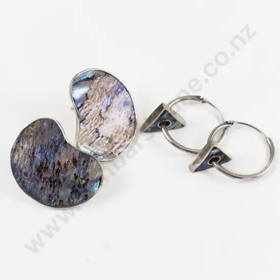 Possible NZ Jeweller S/S and Paua Hoop Pendant Drop Earrings