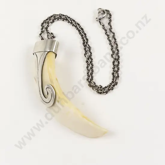 Silver Mounted Boar Tusk Pendant on S/S Neck Chain