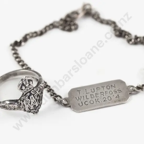 Sterling Silver RAF Ring with S/S Identification Tag Bracelet