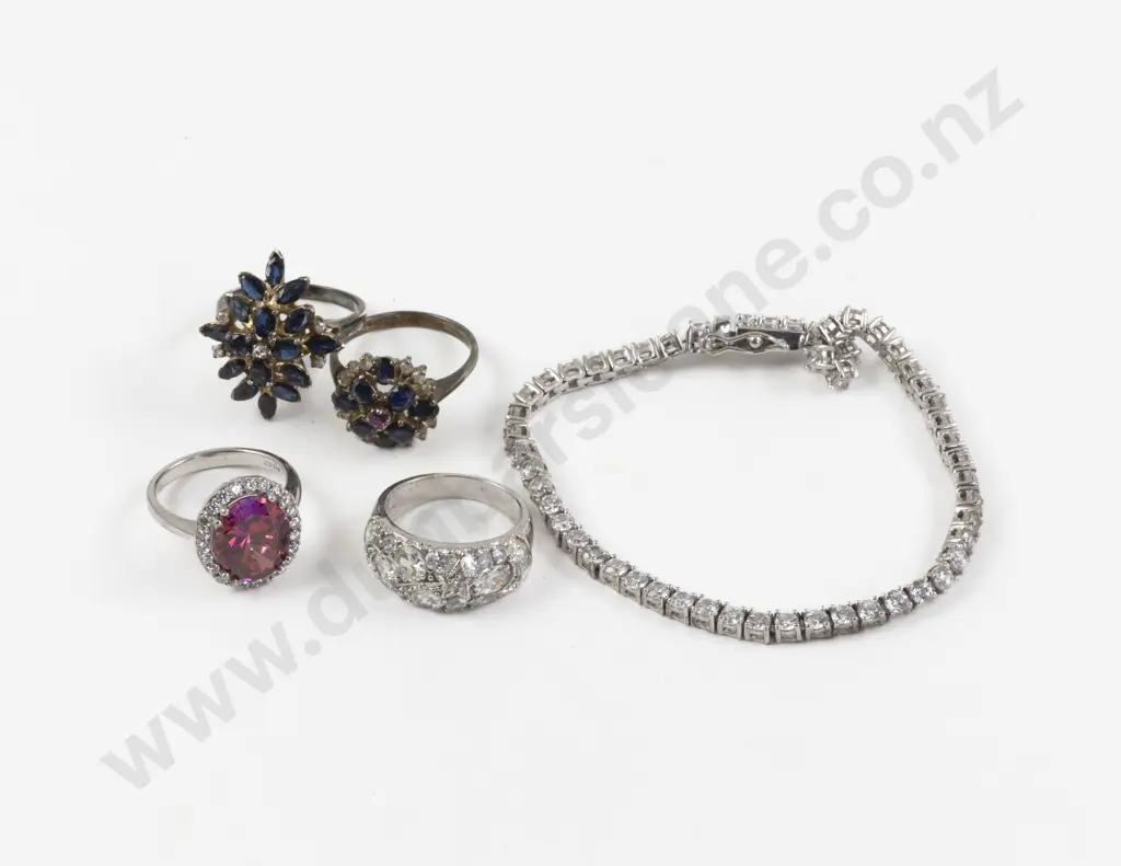 S/S Cubic Zirconia Bracelet with Four S/S Rings Image 1++