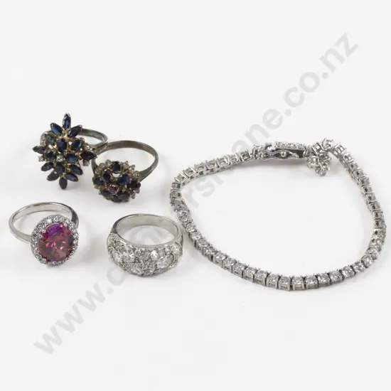 S/S Cubic Zirconia Bracelet with Four S/S Rings