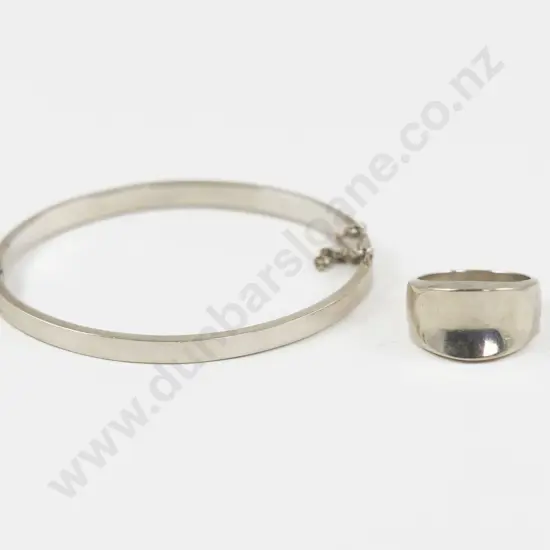 S/S Hinged Snap Bangle and Band Ring