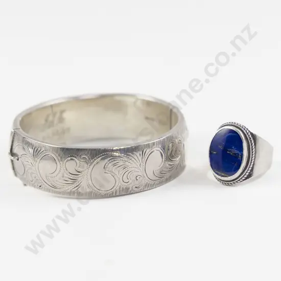 S/S Half Engraved Hinged Snap Bangle with Assorted