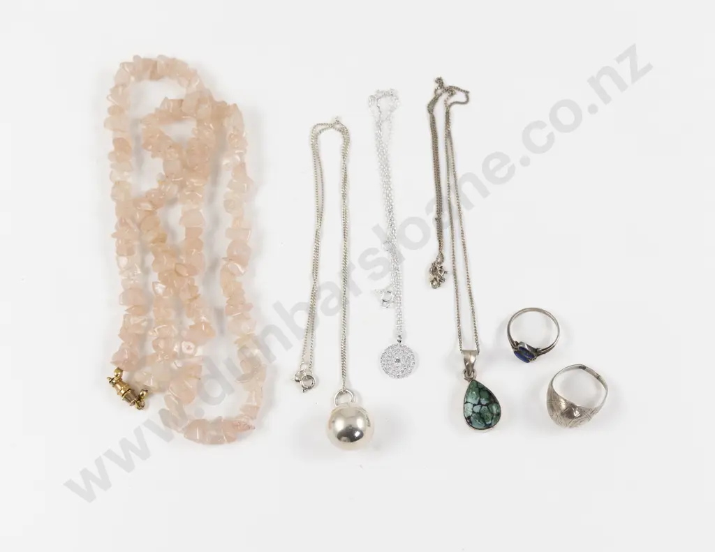 Single Strand Rose Quartz Beaded Necklace with Collection of S/S Jewellery Image 1++