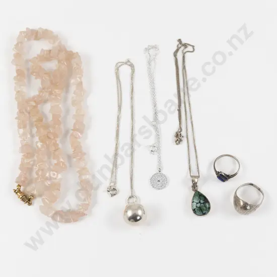 Single Strand Rose Quartz Beaded Necklace with Collection of S/S Jewellery