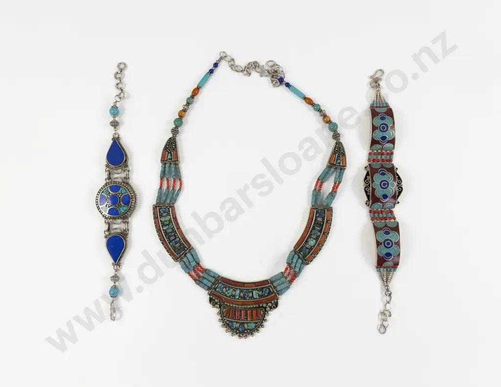 Turkish Turquoise and Coral Tribal Necklace Image 1++