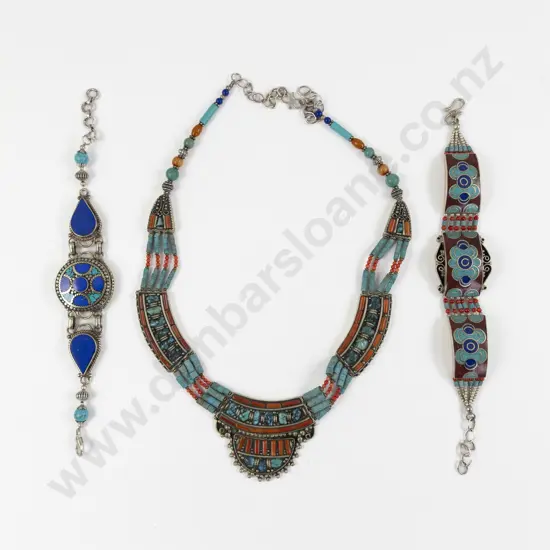 Turkish Turquoise and Coral Tribal Necklace