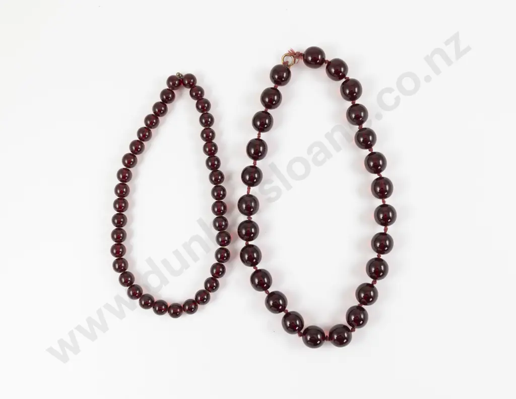 Two Vintage Cherry Amber Bead Necklaces Image 1++