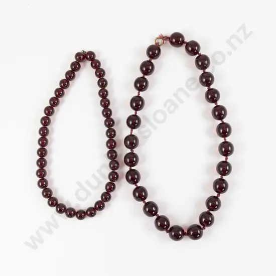 Two Vintage Cherry Amber Bead Necklaces