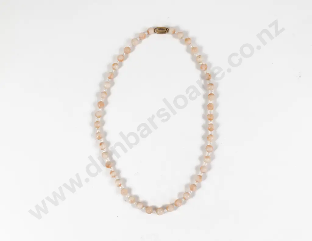 Single Strand Uniform Pink Coral and Pearl Necklace Image 1++
