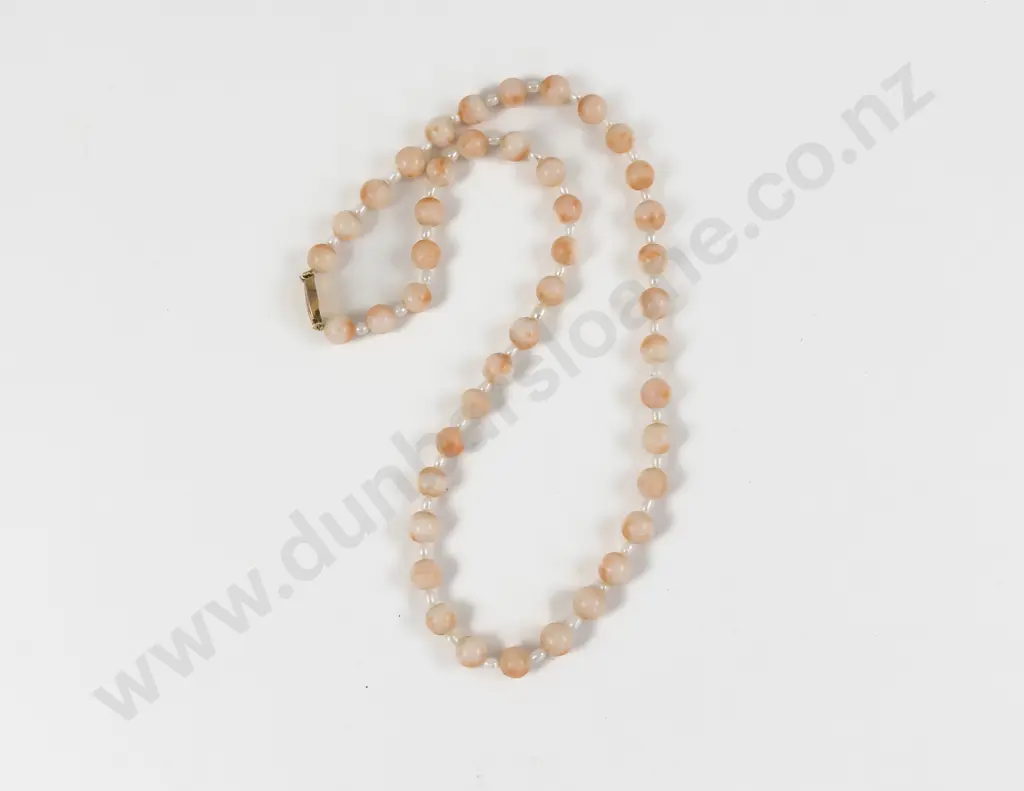 Single Strand Uniform Pink Coral and Pearl Necklace Image 1++