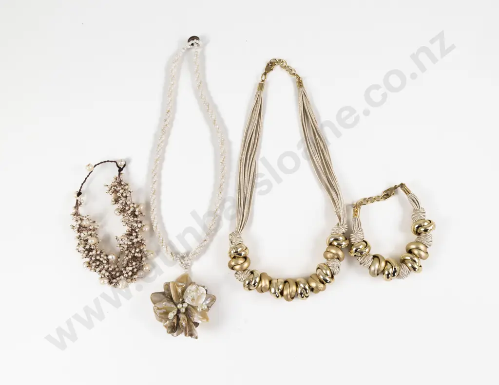 Fresh Water Pearl Chocker Necklace with Two Other Necklaces and Bracelet Image 1++