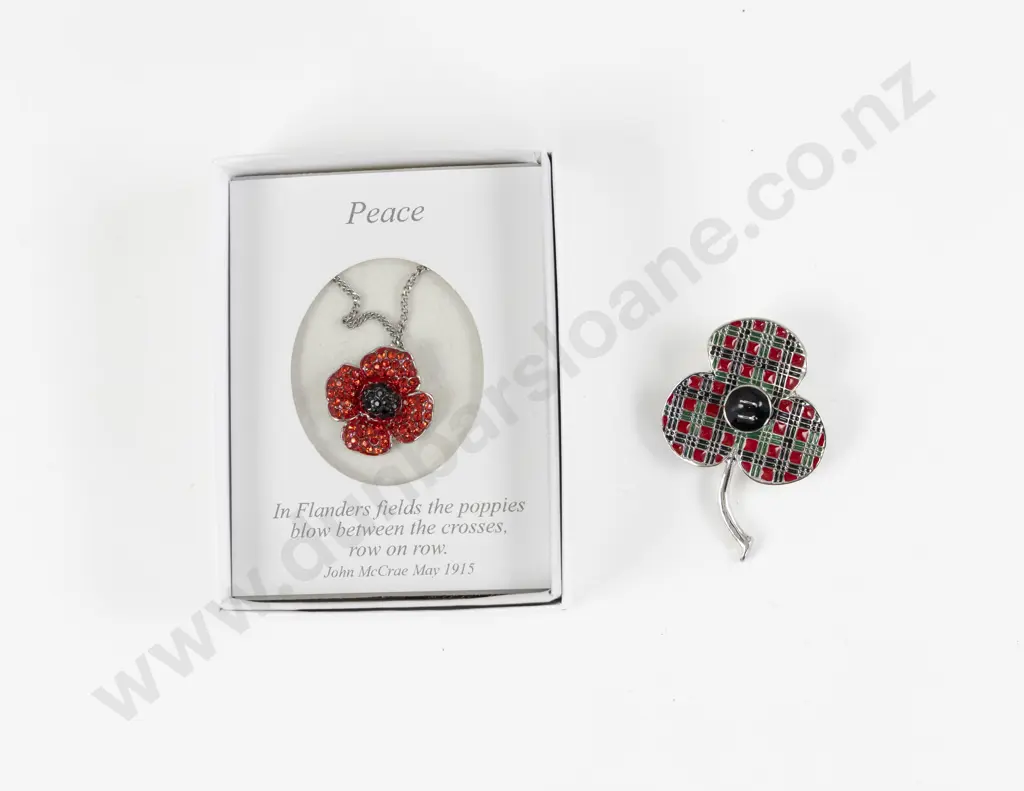 Silver Plated Poppy Pendant on Neck Chain and Brooch Image 1++