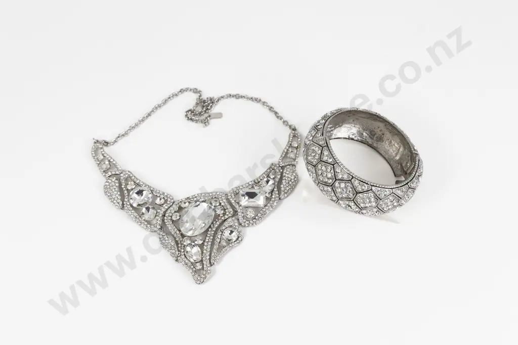 Rhinestone 'Bling' Costume Jewellery Necklace and Bangle Image 1++