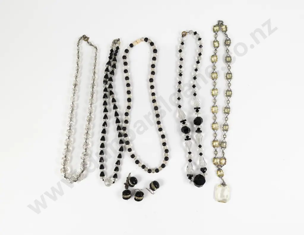 Five Crystal and Glass Beaded Necklaces and Two Pair Earrings Image 1++
