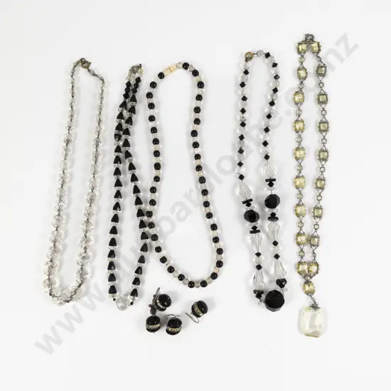 Five Crystal and Glass Beaded Necklaces and Two Pair Earrings