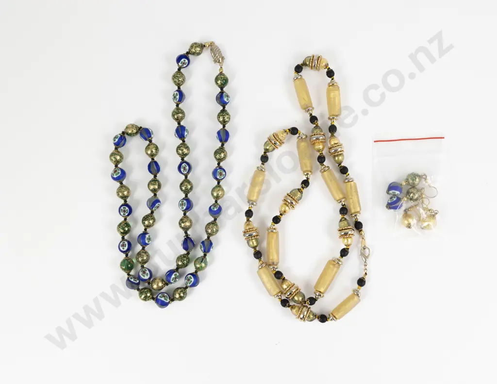 Two Vintage Murano Glass Beaded Necklaces with Matching Earrings Image 1++