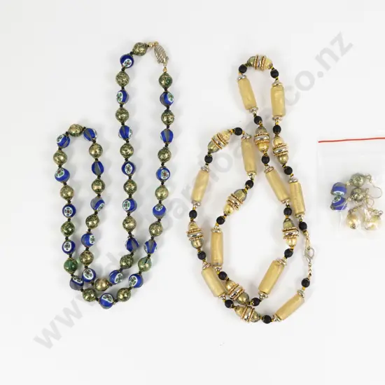 Two Vintage Murano Glass Beaded Necklaces with Matching Earrings