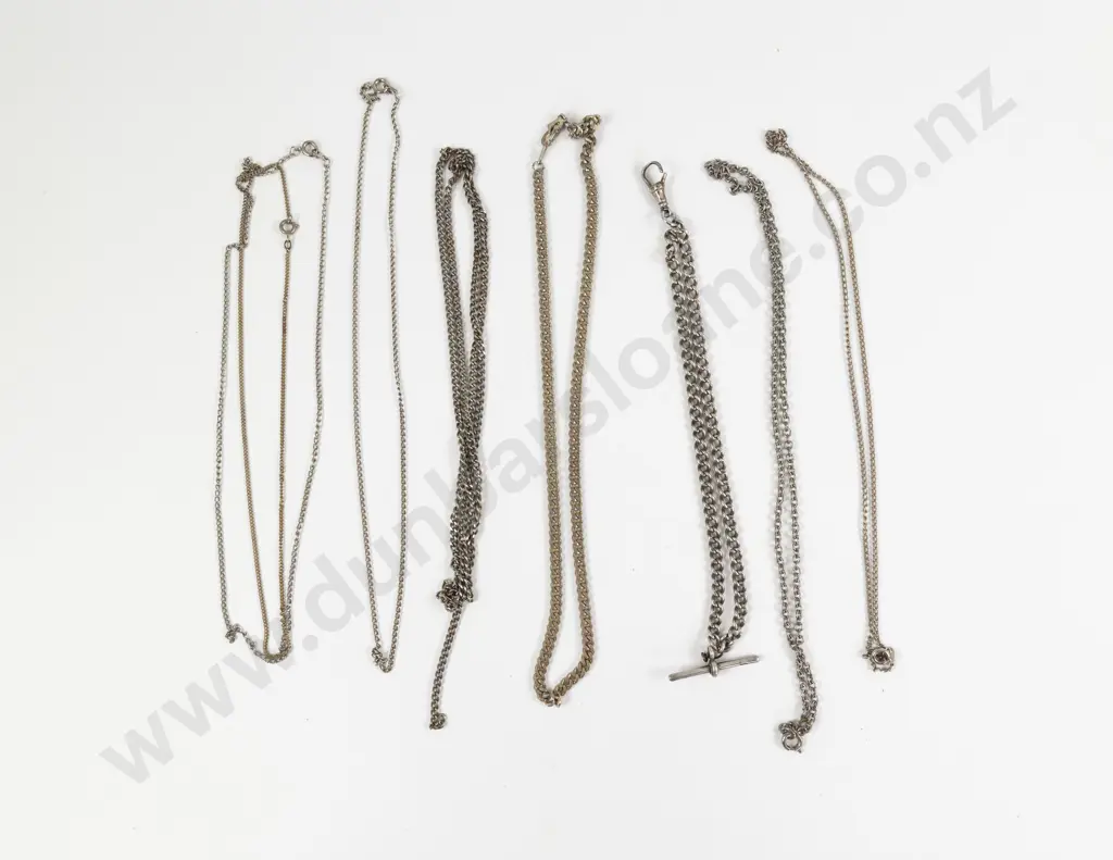S/S Curb Link Albert Chain with Collection of Assorted S/S and Plated Neck Chains Image 1++