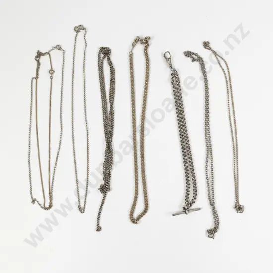 S/S Curb Link Albert Chain with Collection of Assorted S/S and Plated Neck Chains