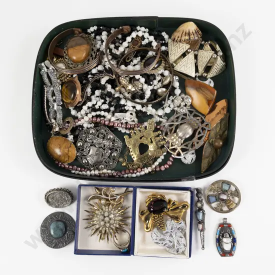Collection of Assorted Costume Jewellery in Painted Wooden Box