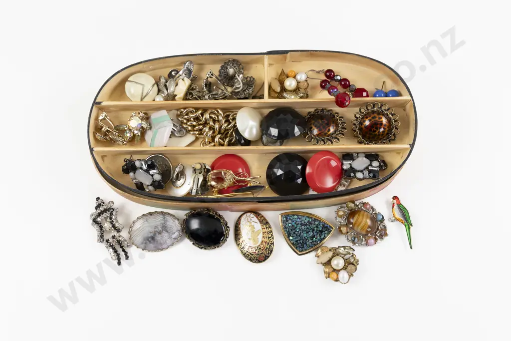 Collection of Assorted Costume Jewellery in Painted Wooden Box Image 1++