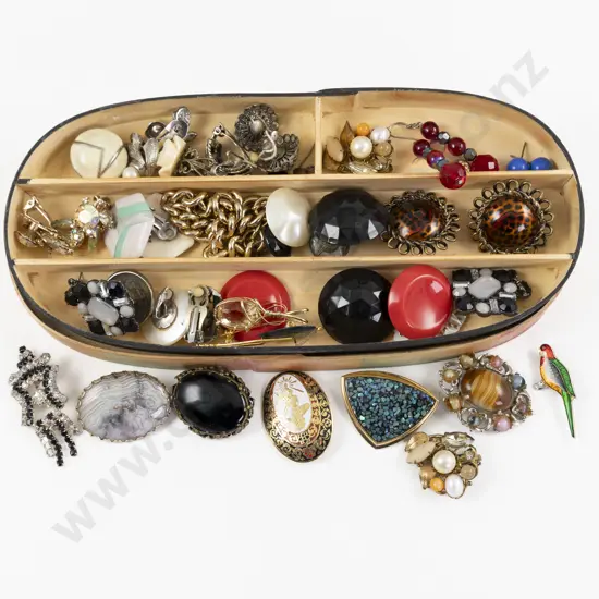 Collection of Assorted Costume Jewellery in Painted Wooden Box