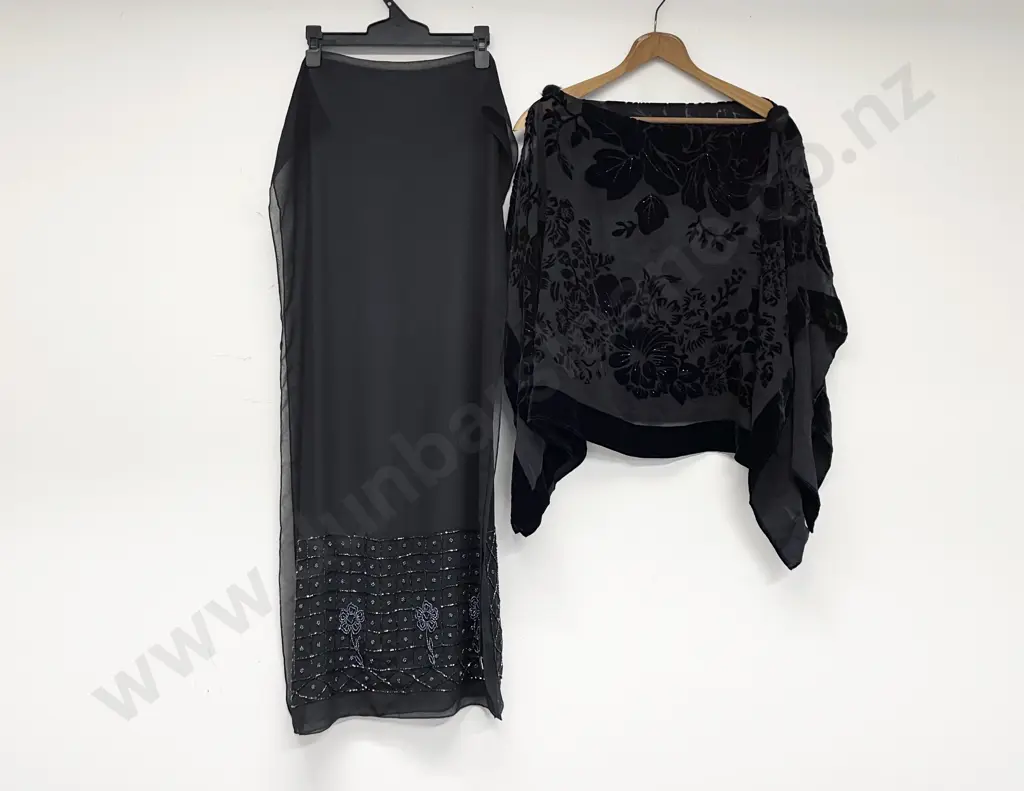 Beaded Chiffon Scarf with Velvet Floral Pattern Shawl Image 1++
