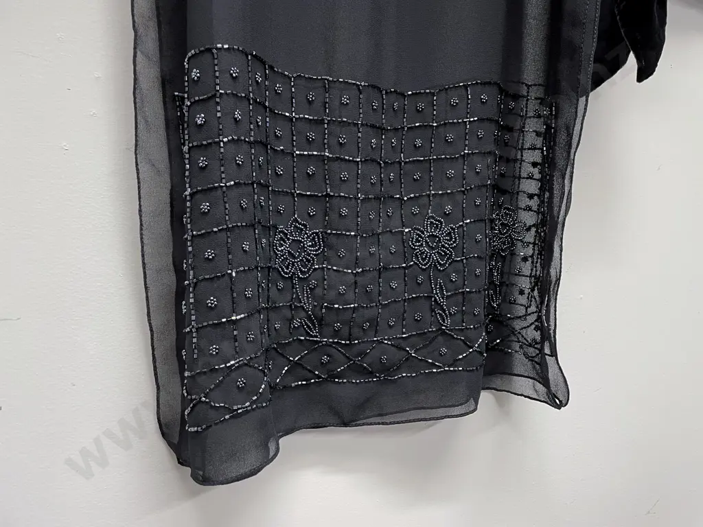 Beaded Chiffon Scarf with Velvet Floral Pattern Shawl Image 1++