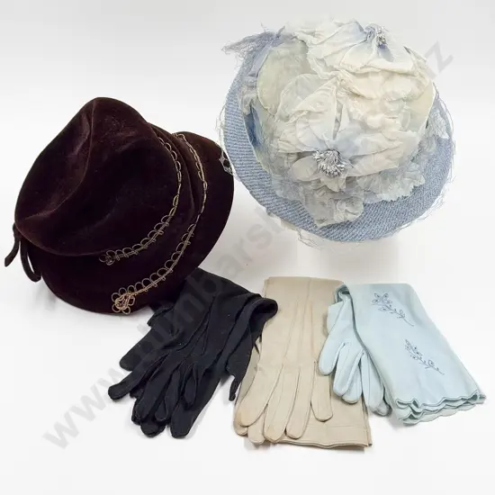 Three Vintage Hats & Various Gloves