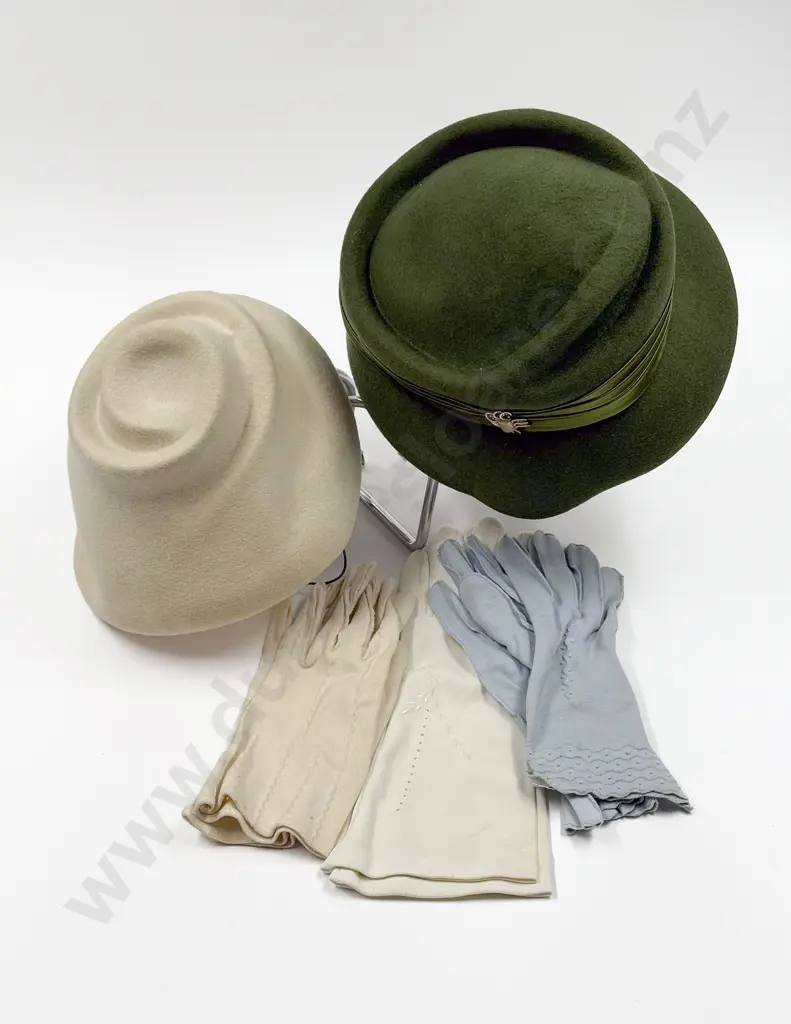 Two Vintage Hats & Gloves Image 1++