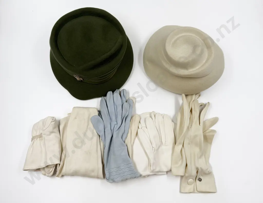 Two Vintage Hats & Gloves Image 1++