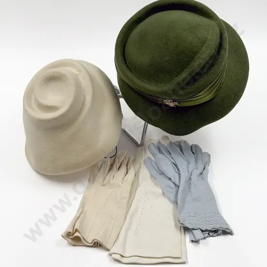 Two Vintage Hats & Gloves