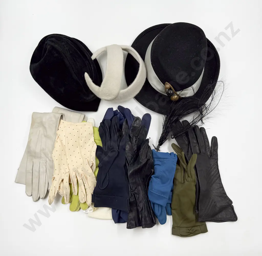 Two Vintage Hats & Gloves Image 1++