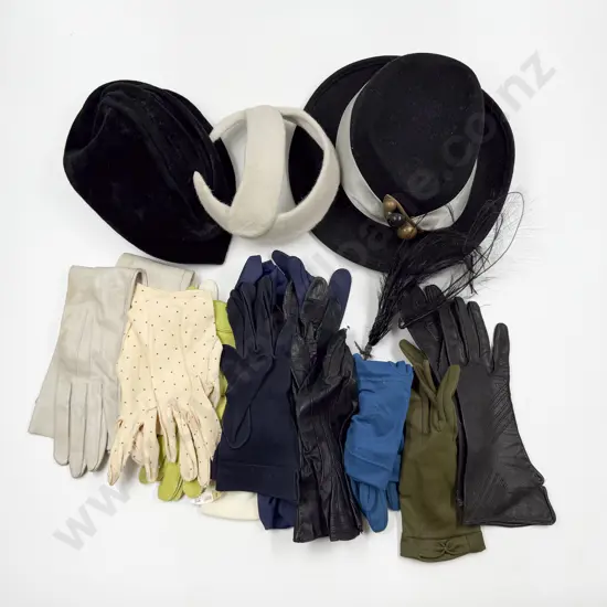 Two Vintage Hats & Gloves