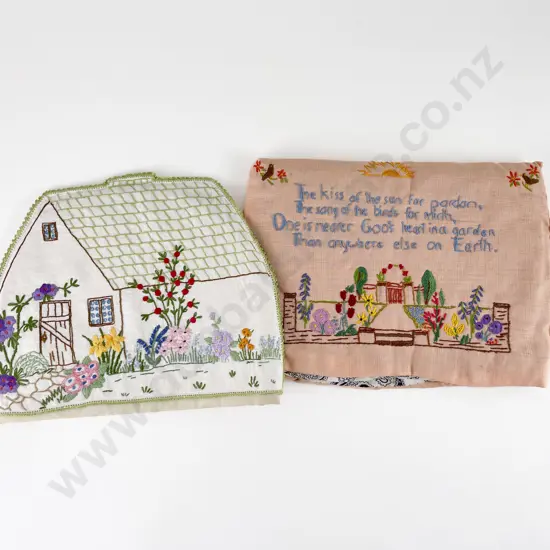 Hand Embroidered 1930/40s Country Cottage Tea Cosy & Other