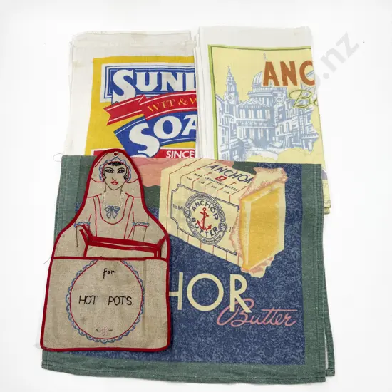 Four Anchor & Sunlight Soap Tea Towels with "Hot For Pots" Pocket
