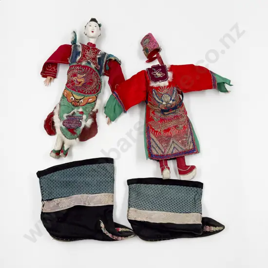 Pair Qing Dynasty (1644–1912) Late C19th Silk Embroidered Soft Lotus Boots