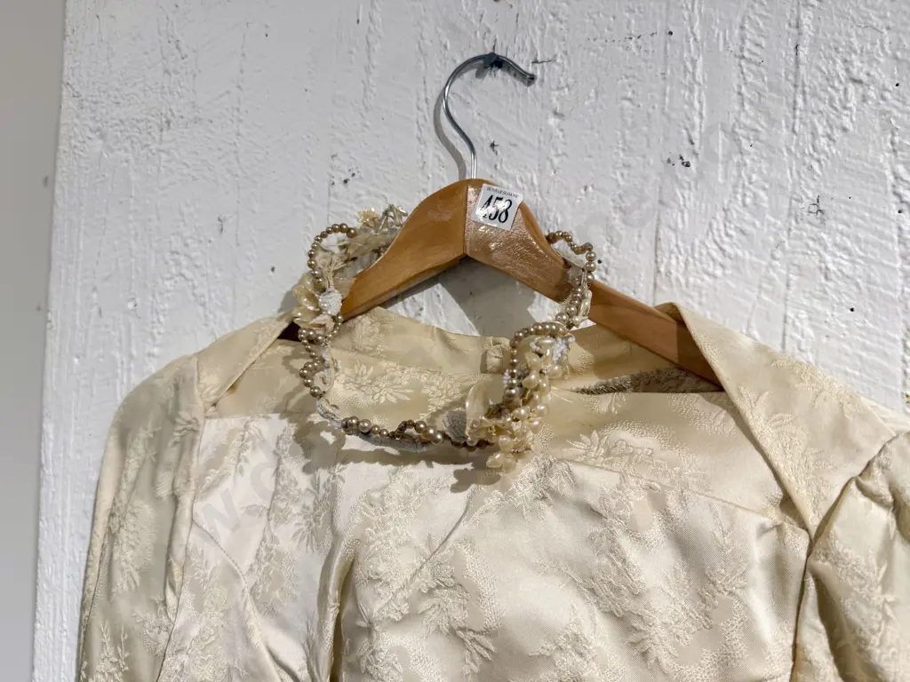 Post War Brocade Strapless Wedding Gown/Ball Gown with Jacket Image 1++
