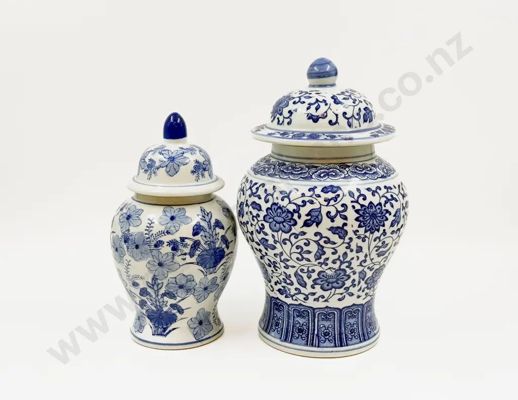 Two Blue and White Lidded Vases Image 1++