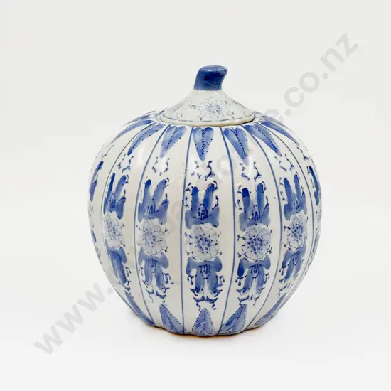 Blue & White Pumpkin Form Lidded Jar