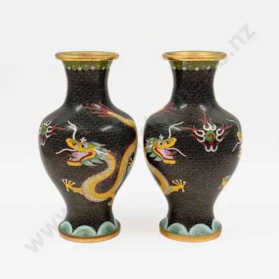 Pair of Dragon Decorated Cloisonne Vases