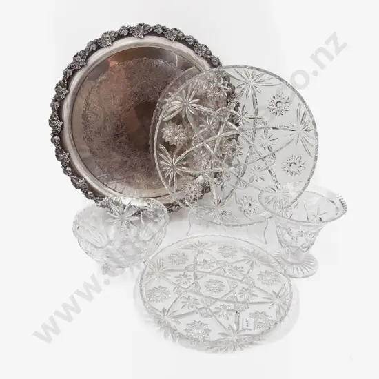 Qty of Assorted Crystal and Glassware on Ornate S/P Tray