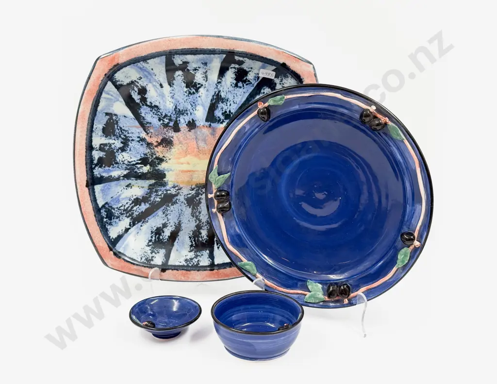 Three Pieces of Catherine Dawson Pottery Servingware with Large NZ Pottery Platter Image 1++