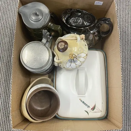 Qty of Assorted Stoneware including Denby Oven Dish and Steins