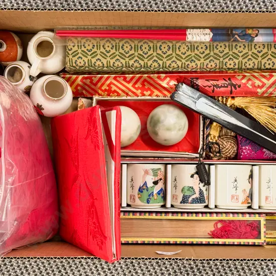 Qty of Assorted Fans with Sake Cups etc