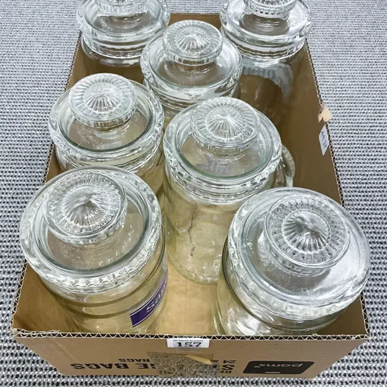 Two Boxes of Assorted Glass Jars